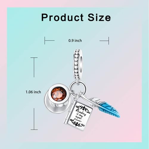 LUXILLA Love You Best Friend Grandma Wife Heart Charm 925 Sterling Silver Charms Fit for Bracelets Necklace Jewelry Gift for Women - color: Book and Coffee Cup Charm