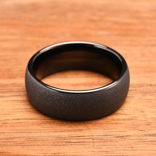 Black Tungsten Carbide Rings for Men 8mm Men's Wedding Band | The sandblasted finish is stylish and comfortable, suitable for everyday wear It is scratch-resistant and hypoallergenic.