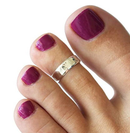 TOE RINGS & THINGS | 5mm Wide Hammered Toe Ring .925 Sterling Silver | Adjustable Size | Unisex Style for Men or Women