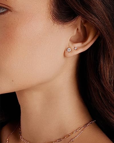 PAVOI Waterproof Stud Earrings for Women, 14K Gold Plated CZ Set of 5 | Hearts and Arrows Cubic Zirconia, Hypoallergenic Earrings, Earrings for Men and Women, Everyday Studs - style: Rose Gold