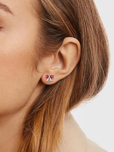 ChicSilver 925 Sterling Silver Bow/Butterfly Earrings for Women Hypoallergenic Birthstone Earrings Dainty Bow/Butterfly Jewelry Gift for Women - color: Bow-July-Ruby