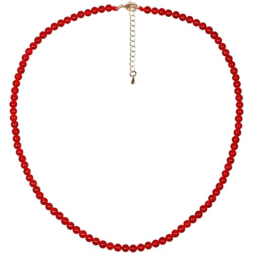 Simple 4mm Gemstones and Crystals Choker Necklace Unisex 16"-18" | Necklaces for Women Men, Adjustable, 40-45 cm Chain Length, Handmade, Spiritual Gemstones, Positive Energy, Daily Wear - style: Red Agate