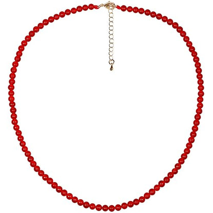 Simple 4mm Gemstones and Crystals Choker Necklace Unisex 16"-18" | Necklaces for Women Men, Adjustable, 40-45 cm Chain Length, Handmade, Spiritual Gemstones, Positive Energy, Daily Wear - style: Red Agate