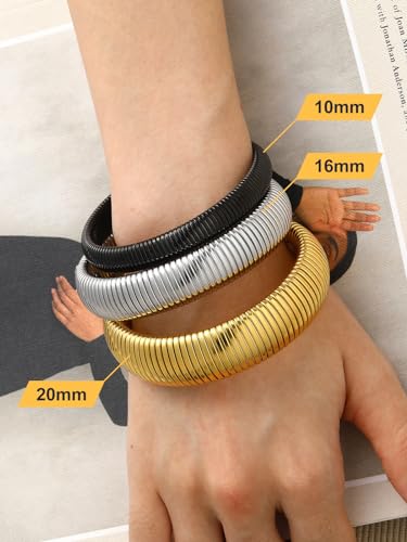 U7 Stretch Bracelets for Women Stainless Steel 18K Gold Plated Bangle Bracelets,Non Tarnish Link Bracelets,10mm,16mm,20mm - color: 02.Stainless Steel-16mm