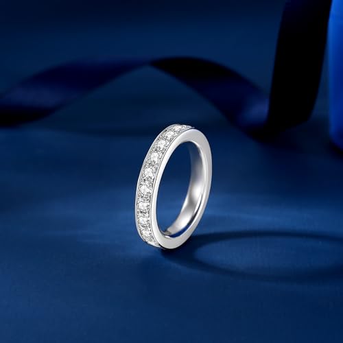 Moissanite Eternity Ring for Women Round Cut D Color VVS1 Moissanite Wedding Band, S925 Sterling Silver 18K White Gold Plated Promise Engagement Rings for Women - style: 1.85CTTW Half Eternity Band