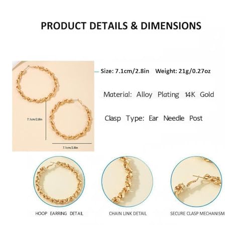 Large Hoop Earrings for Women Trendy, Dainty 70mm Gold/Silver Plated Huggie Hoops Hypoallergenic Post Fashion Statement Jewelry - style: Gold