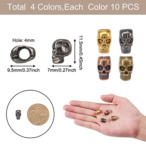 Elecrelive 40Pcs Halloween Skulls Head Beads Skeleton Skull Head Large Hole Beads 4 Colors Gothic Charms for Necklace Bracelets Earrings Jewelry Making - color: 4 Colors