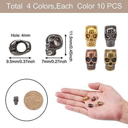 Elecrelive 40Pcs Halloween Skulls Head Beads Skeleton Skull Head Large Hole Beads 4 Colors Gothic Charms for Necklace Bracelets Earrings Jewelry Making - color: 4 Colors