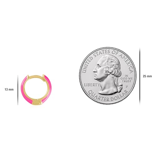 14K Gold Plated Sterling Silver Enamel Color Huggie Hoop Earrings for Women – Wide Range of Vibrant Color Options Available - color: Pink ( Light , Neon )