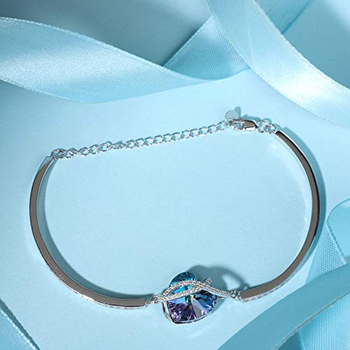 AOBOCO I Love You Jewelry - Sterling Silver Blue Purple Love Heart Bangle Bracelet Embellished with Crystals from Austria, Fine Anniversary Birthday Jewelry Gifts for Women - style: 04 Infinity Blue-purple Bracelet