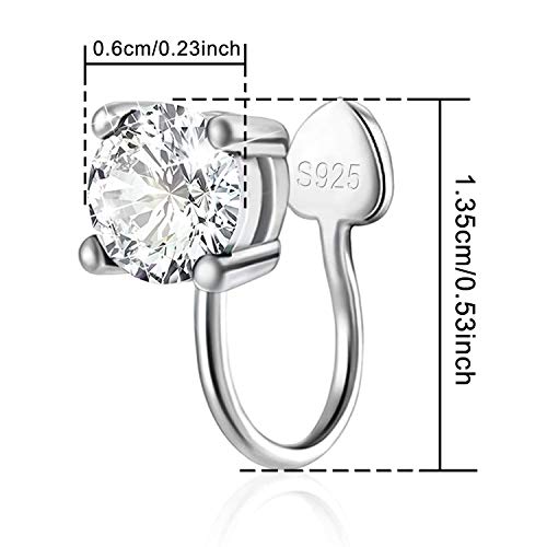 Cubic Zirconia Ear Cuffs - Sterling Silver Hypoallergenic Non-Piercing Cartilage Earrings CZ Clip on Earrings Round Crystal Stud Earrings for Women Girls 6mm - color: Silver