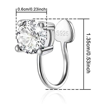 Cubic Zirconia Ear Cuffs - Sterling Silver Hypoallergenic Non-Piercing Cartilage Earrings CZ Clip on Earrings Round Crystal Stud Earrings for Women Girls 6mm - color: Silver