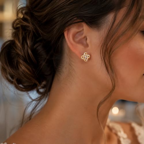 Amy & Annette Sterling Silver Love Knot Stud Earrings with Crystals | Hypoallergenic Aretes de Plata Para Mujer | 925 Sterling Silver Earring | Stud Earrings for Women | Lightweight - color: Gold