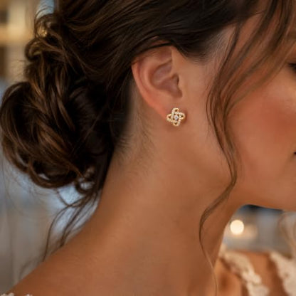 Amy & Annette Sterling Silver Love Knot Stud Earrings with Crystals | Hypoallergenic Aretes de Plata Para Mujer | 925 Sterling Silver Earring | Stud Earrings for Women | Lightweight - color: Gold