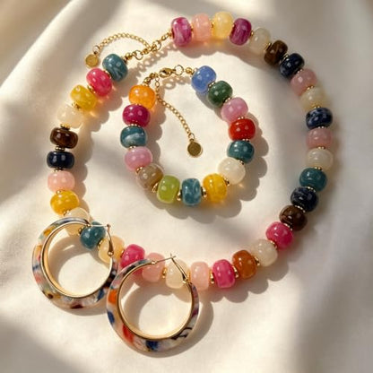Chunky Beaded Necklaces for Women Statement Colorful Acrylic Resin Beads Necklace Bracelets Boho Trendy Necklace Bracelet Earrings Summer Beaded Jewelry - style: 4C