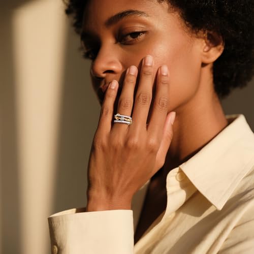 COOSLIM Gold Stackable Rings for Women Non Tarnish, Dainty Stackable 18k Gold Plated Interlocking Ring Stack Set CZ Cubic Zirconia Rings, Gold Knuckle Women Rings Set - color: Gold sliver -2, size: 10