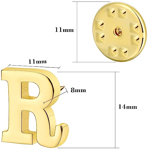 Initial Lapel Pin for Men Women, Brooch Pins for Men Suits, Metal Button Pins in 18K Gold and Silver Tone. - color: Gold-R