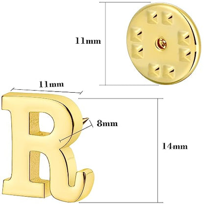 Initial Lapel Pin for Men Women, Brooch Pins for Men Suits, Metal Button Pins in 18K Gold and Silver Tone. - color: Gold-R