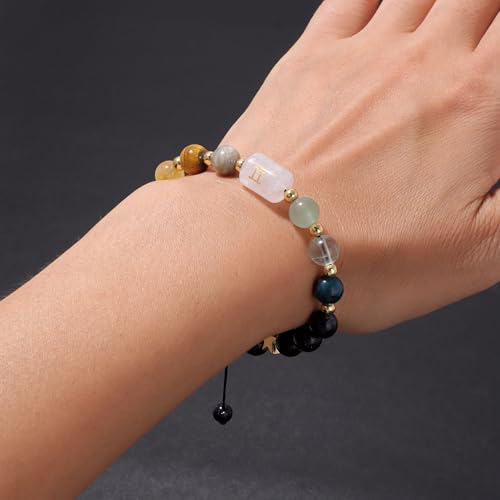 Zodiac Bracelets for Women 12 Constellations Healing Crystal Stone Beads Bracelet Birthday Zodiac Gifts Horoscope Spiritual Bracelet - color: Gemini-2