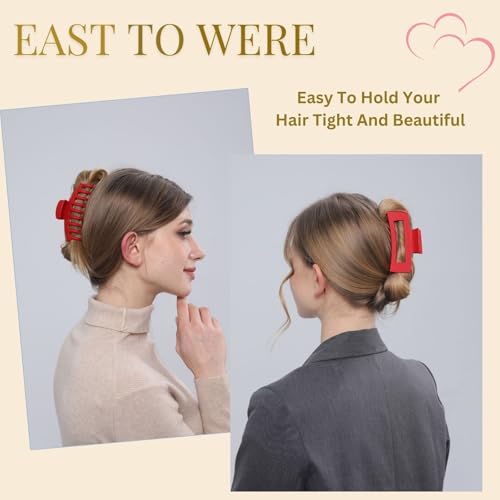 Red Hair Clips for Women - 8 Pack 4.3 Inch Large Hair Claw Clips for Women Thin Thick Curly Hair, Big Matte Banana Clips,Strong Hold jaw clips - color: Red