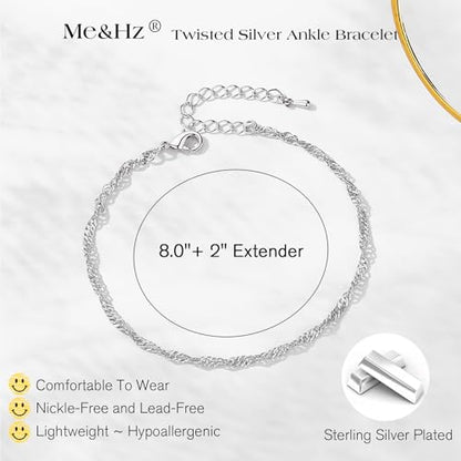 Gold Anklet Silver Ankle Bracelets for Women, 14k Gold Plated Anklets for Women Waterproof Adjustable Hypoallergenic Cute Dainty Simple Twist Chain Anklet Trendy Foot Jewelry Gift