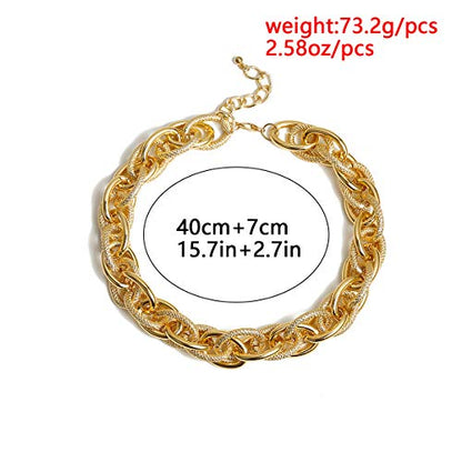 Asphire Punk Twist Rope Choker Necklace Gold Chunky Carved Link Chain Statement Necklace Boho Twist Necklace Jewelry Gift for Women