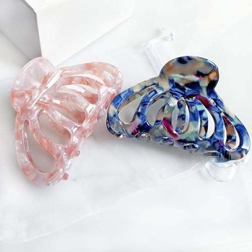 Fashion Acetate Hair Clips for Women Gilrs,2PCS Set,Marble Royalblue&Pink | Resin Medium Hair Claw Clip for Fine Thin Hair,Non Slip Grip Hair Jaw Clips,French Cellulose barrettes Hair Accessories gift - color: Royalblue&Pink