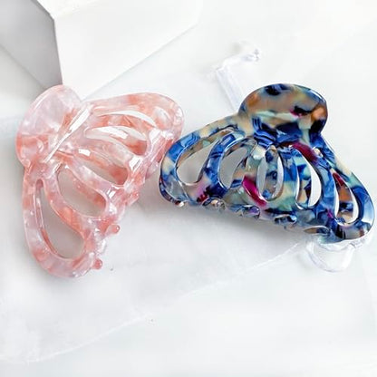 Fashion Acetate Hair Clips for Women Gilrs,2PCS Set,Marble Royalblue&Pink | Resin Medium Hair Claw Clip for Fine Thin Hair,Non Slip Grip Hair Jaw Clips,French Cellulose barrettes Hair Accessories gift - color: Royalblue&Pink