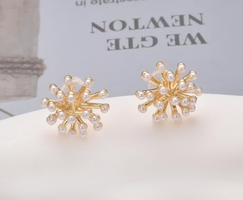 Pearl and Rhinestone Stud Earrings for Women Retro Statement Earrings Wedding Party Prom Jewelry - color: Cluster Pearl-Gold
