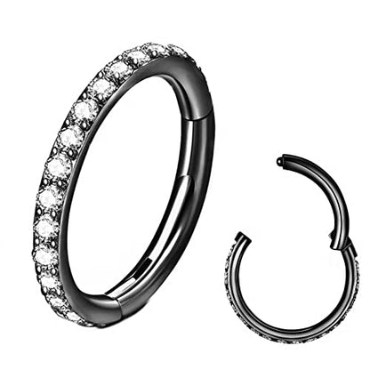 Clear CZ Nose Rings & Earrings - 316L Surgical Steel - Cartilage, Conch, Daith, Helix, Rook, Tragus, Lobe & Snug Body Piercing Jewelry - 20G, 18G - color: Black, size: 1pc 16 Gauge 12mm