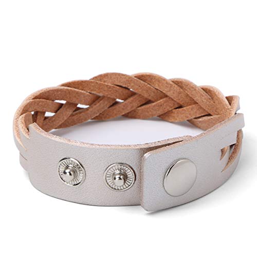 CCBFY Genuine Leather Bracelet Braided Sporty Wide Wristband Punk Jewelry for Men Women - color: 1 Piece - Silver