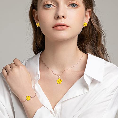 EleQueen Rose Flower Necklace Earrings Bracelet Set for Women - color: 03_Yellow Necklace+Earrings+Bracelet