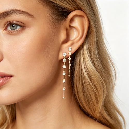 Gold Statement Earrings For Women, 14K Gold Plated Textured Geometric Drop Earrings - Hypoallergenic Stainless Steel Statement Earrings for Women, Waterproof Fan-Shaped Dangle Earrings for Beach & Daily Wear - color: A-2 pair gold YE01GL-A