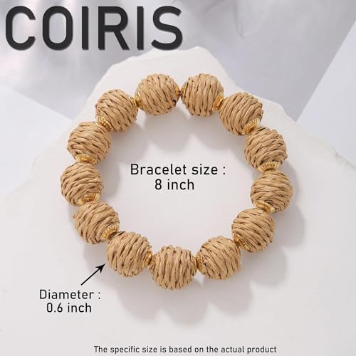 Coiris Rattan Raffia Woven Adjustable Boho Bracelet for Women | Handmade Bracelets Stretch Bracelet - color: Light Brown