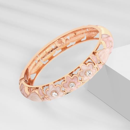 UJOY Cloisonne Bracelet Lotus Flower Plated Cuff Bangle Enameled Jewelry Bracelets Gift for Women Pack in Case 88B16 - color: 2 Pcs/Set-Pink