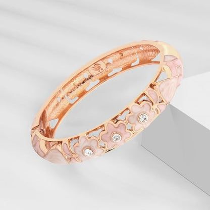 UJOY Cloisonne Bracelet Lotus Flower Plated Cuff Bangle Enameled Jewelry Bracelets Gift for Women Pack in Case 88B16 - color: 2 Pcs/Set-Pink