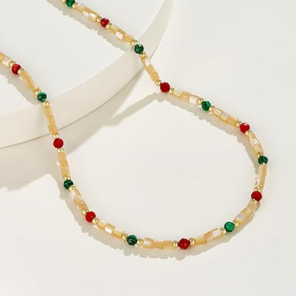 KissYan Beaded Choker Necklace for Women, Colorful Natural Gemstones Pearl Choker 14K Gold Plated Pendant Healing Crystal Necklace Handmade Stone Jewelry Gift | 14K Gold Plated Pendant Necklaces, Natural Gemstones Pearl Choker, Healing Crystal Chain, Hand