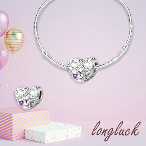 925 Sterling Silver Charms for Bracelets Necklaces Dangle Pendant With 5A Cubic Zirconias Bead Charm for Women DIY Jewelry - style: Love Mom Forever