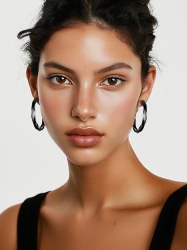 PROSTEEL Chunky Hoop Earrings for Women 14K Gold Plated/Black/Silver | 20/30/40/50/60/70/80mm Stainless Steel Thick Big Round Hoop with Waterproof and Non Tarnish Trendy Jewelry with Gift Box - color: 4. Black, size: 40MM
