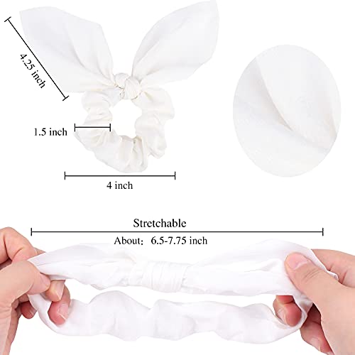 Jaciya White Silk Hair Ties Scrunchies for Hair Girls, Bunny Ears and Tail Design, 6 Count - color: White