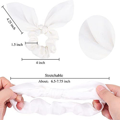 Jaciya White Silk Hair Ties Scrunchies for Hair Girls, Bunny Ears and Tail Design, 6 Count - color: White
