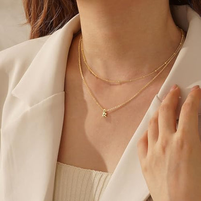 Yoosteel Layered Initial Necklaces for Women Teen Girls Letter A-Z Necklace | 14K Gold/Silver-Plated, Cursive Letter Necklace, Initial Necklace Stack, Birthday Gifts for Women Teen Girls Jewelry - color: Gold, style: R