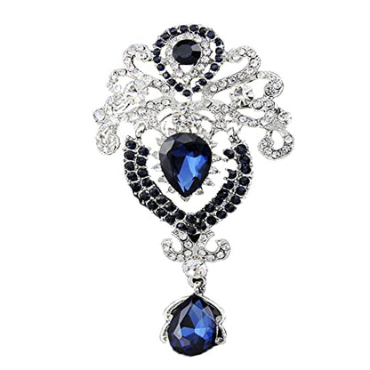 seven wolves Women Crystal Bouquet Brooch Pin All-Match Accessories Rhinestone Brooches and Pins - color: Dark Blue B