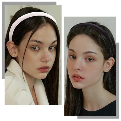 CURASA Sponge Padded Headbands For Women Girls 2PCS Non Slip Comfortable Headband Thin Black & White Head Bands Trendy Hair Hoops Elegant Head Bands Set Stretchy Hairbands Plain Solid Hair Accessories