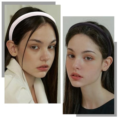 CURASA Sponge Padded Headbands For Women Girls 2PCS Non Slip Comfortable Headband Thin Black & White Head Bands Trendy Hair Hoops Elegant Head Bands Set Stretchy Hairbands Plain Solid Hair Accessories