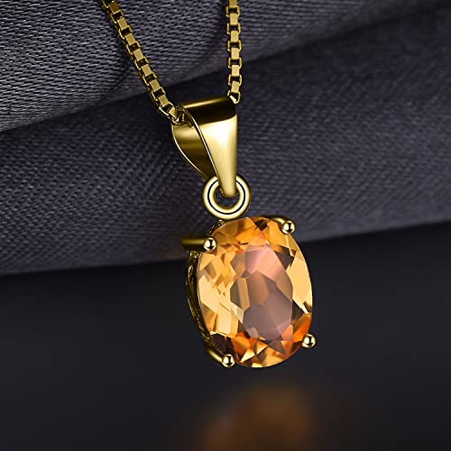 JewelryPalace Natural Gemstone Garnet Peridot Amethyst Citrine Blue Topaz Birthstone Solitaire Pendant Necklace Jewelry Set, 14k Gold Plated 925 Sterling Silver Necklaces for Women, 18 Inch Box chain - color: E-Yellow Gold Plated-Citrine