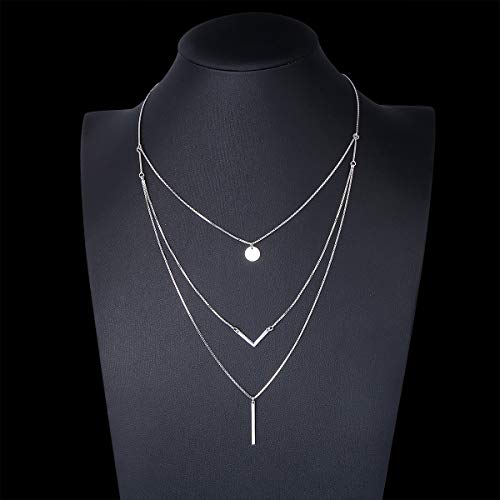 DAOCHONG S925 Sterling Silver Triple Layer Pendant Choker Necklace for Women 16"+2" - style: 3 Multilayer Layered