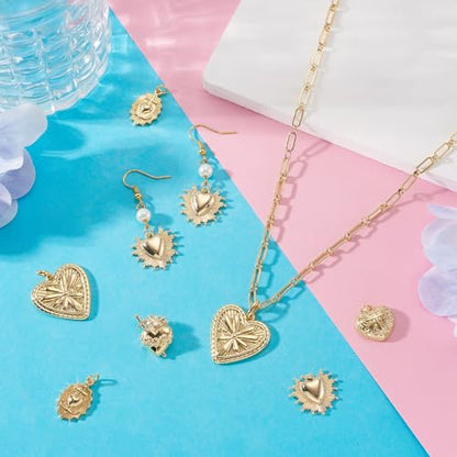 Cheriswelry 18K Gold Plated Heart Pendants Golden Heart Dangle Earring Charms Necklace Pendants Bracelet Keychain Charm Mini Hang Ornament for DIY Craft Jewelry Making - color: 18K Gold Plated C