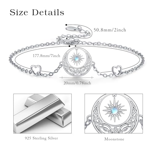 Moonstone Bracelet for Women 925 Sterling Silver Moonstone Bracelet Adjustable Jewelry Gift for Women - style: Sun and Moon Bracelet