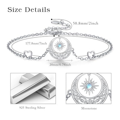 Moonstone Bracelet for Women 925 Sterling Silver Moonstone Bracelet Adjustable Jewelry Gift for Women - style: Sun and Moon Bracelet